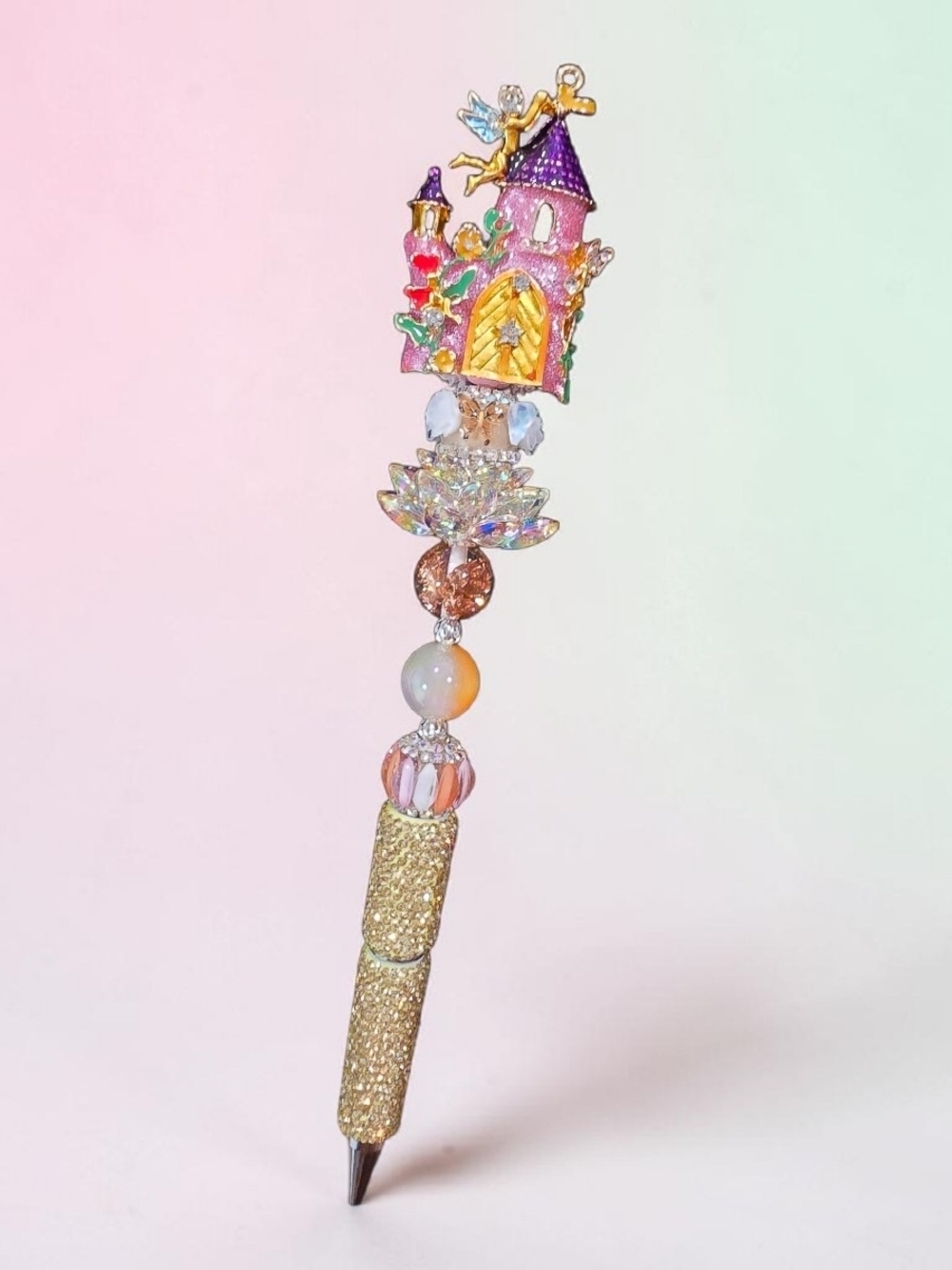 Decorative Gold Glitter Castle Gem Ballpoint Pen - Pink & Gold